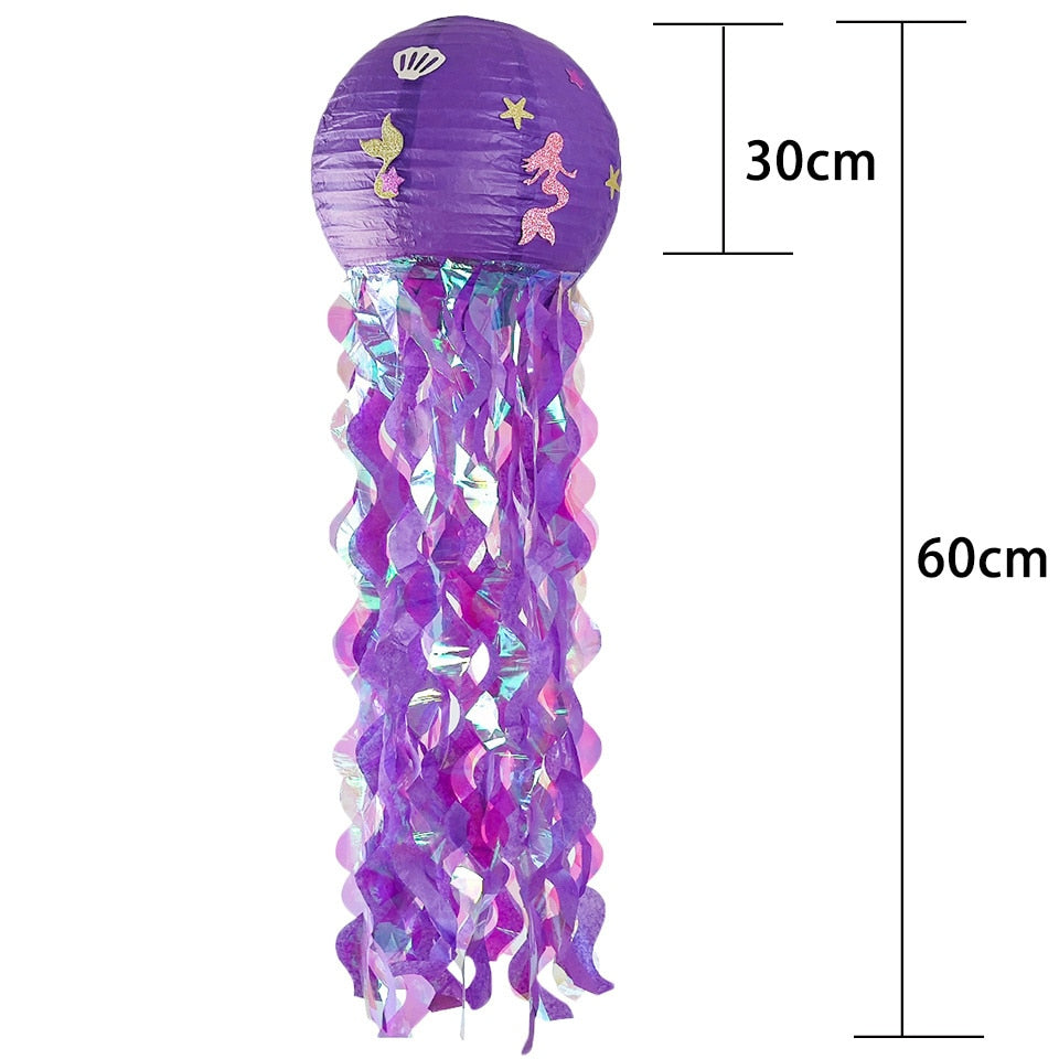 New Mermaid Jellyfish Paper Lantern Disposable Tableware for Mermaid Themed Birthday Party Decoration DIY Wedding Supply