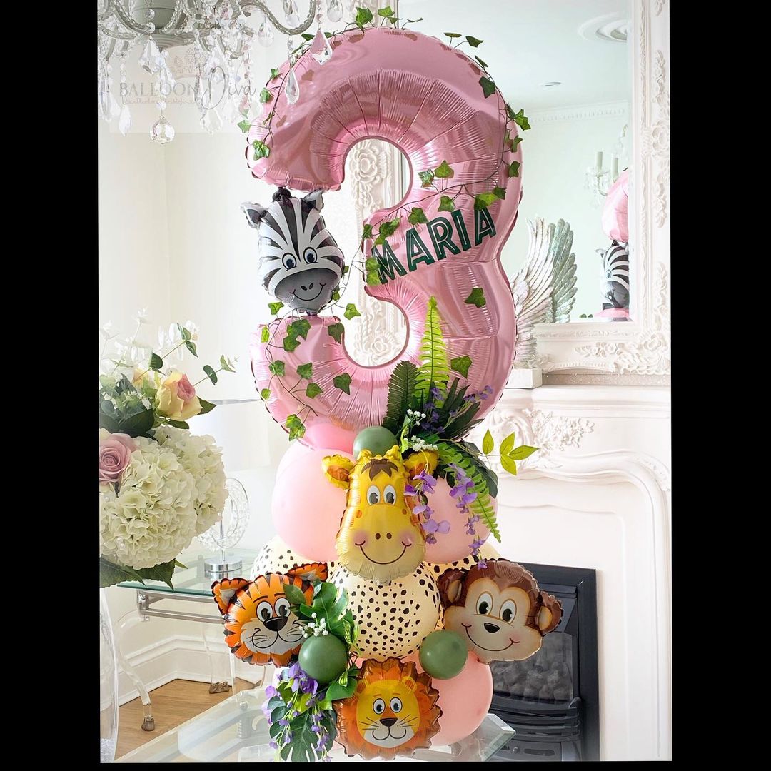 38pcs Wild One Animal Theme Party Balloon Tower for Girl's Jungle Forest Birthday Party Decorations Pink Balloons DIY Supplies