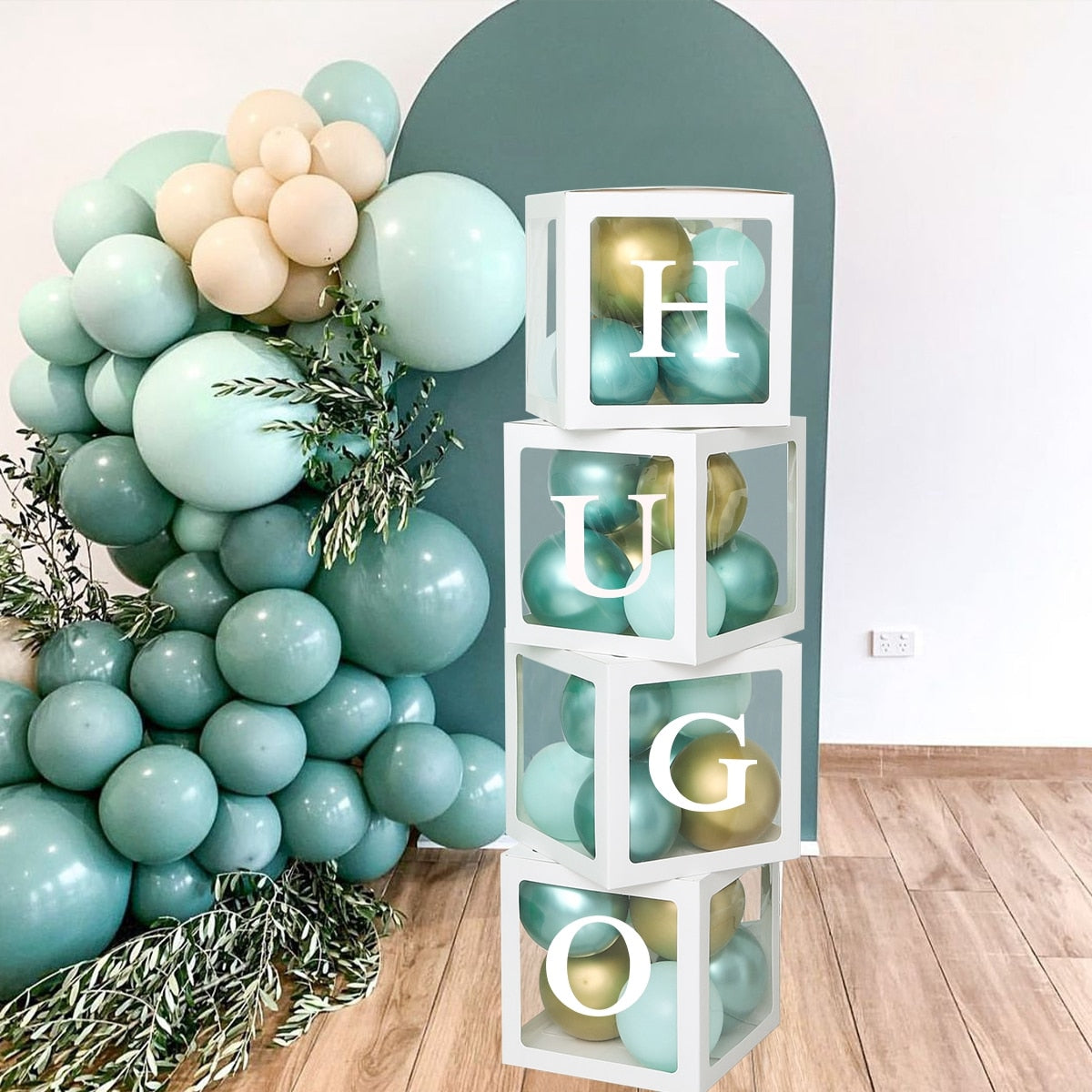 Alphabet Name Box Transparent Birthday Balloon Box Wedding Globos 1st Birthday Party Decoration Kids Latex Balloon Baby Shower