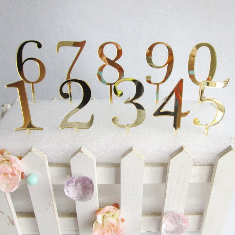 1pc Acrylic Number Cake Topper Gold Mirror Birthday Cupcake Topper For Birthday Wedding Anniversary Party Cake Decorations Diy