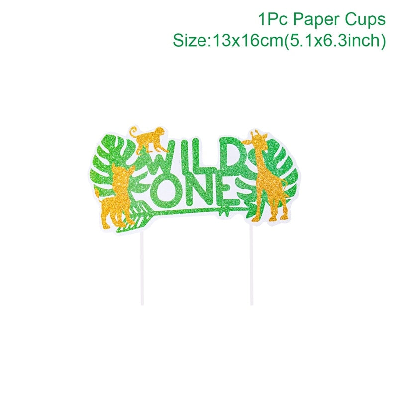 QIFU Jungle Animal Tableware Set Wild One Birthday Party Decor Kids Green Forest Party Supplies Jungle Safari Theme Party Decor