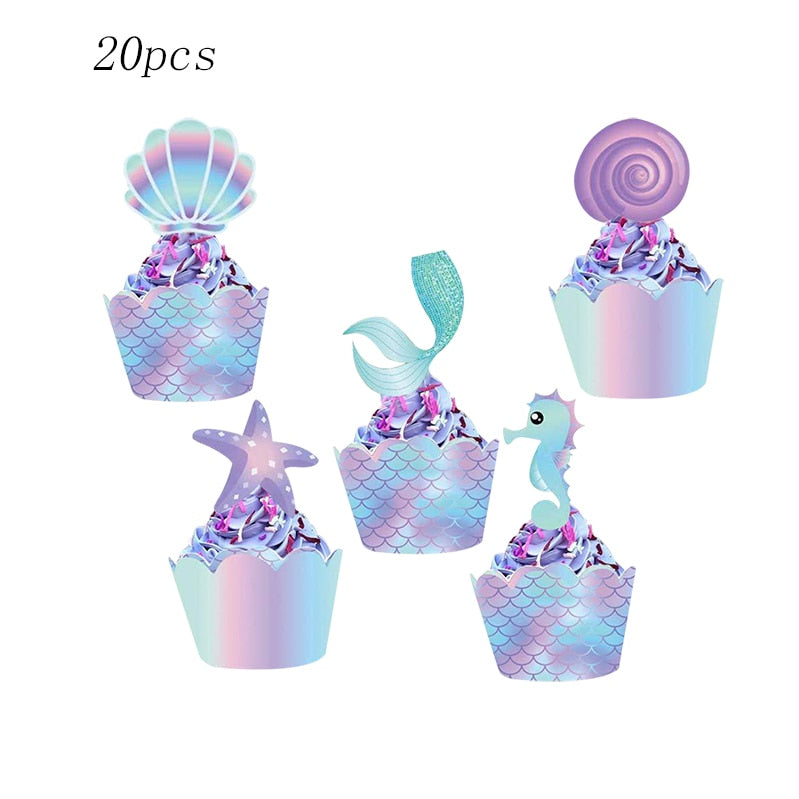 1Set Mermaid Birthday Cake Stand Mermaid Party Plates Cup for Baby Shower Birthday Party Decor Kids Mermaid Wedding Party Supply