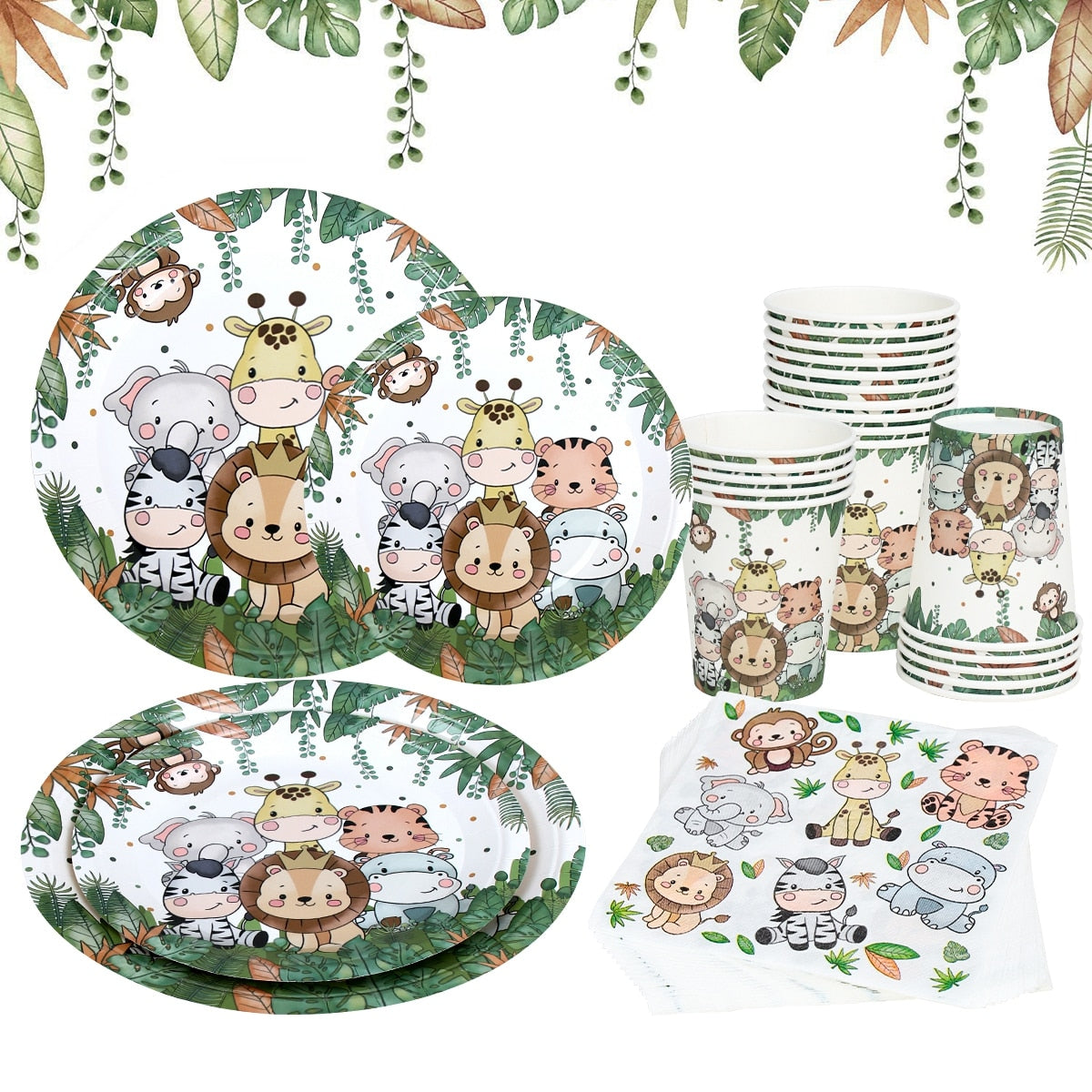 Jungle Animals Disposable Tableware Wild One Woodland Safari 1st Birthday Party Decoration Kids Baby Shower Jungle Themed Party