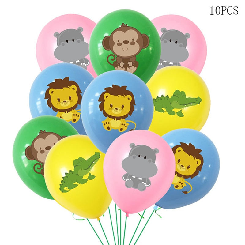 10pcs 12inch Jungle Wild Animal Party Supplies Birthday Decorations Latex White Balloons Kids Birthday Party Animal Balloons