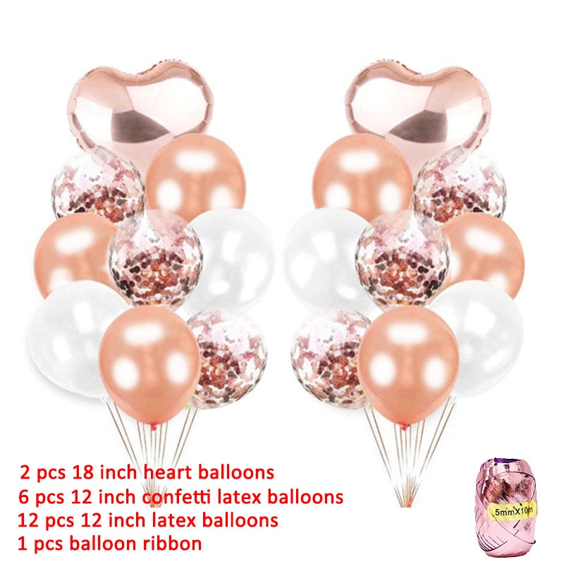 First Birthday Boy Girl Party Rose Gold Column Balloon Happy Birthday Decoration My One Year 1st Birthday Supplies Kids Adult