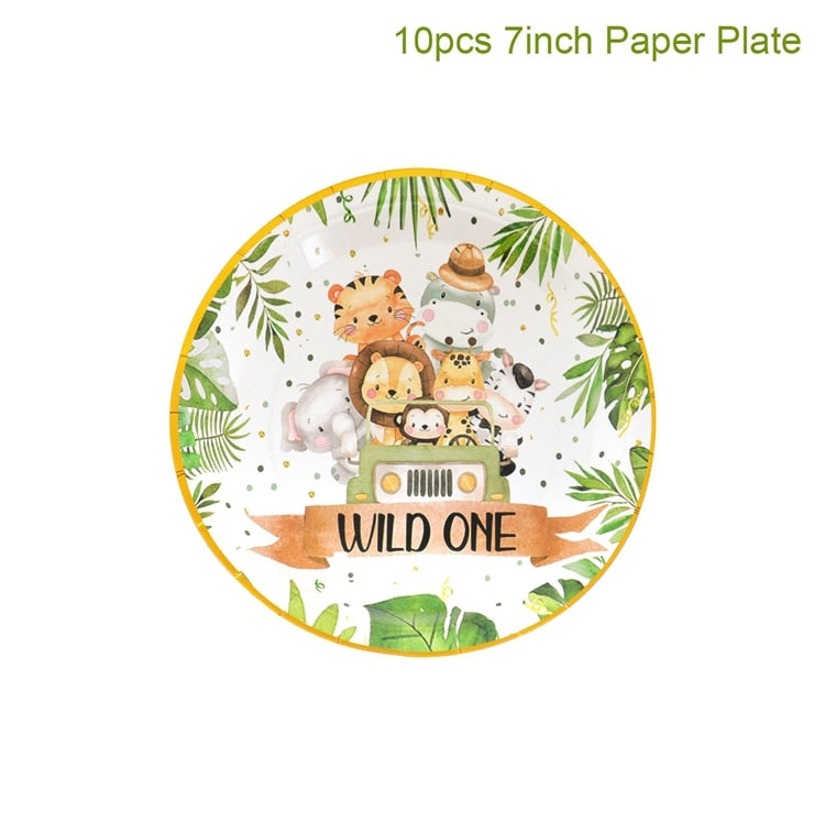 Jungle Animals Disposable Tableware Wild One Woodland Safari 1st Birthday Party Decoration Kids Baby Shower Jungle Themed Party