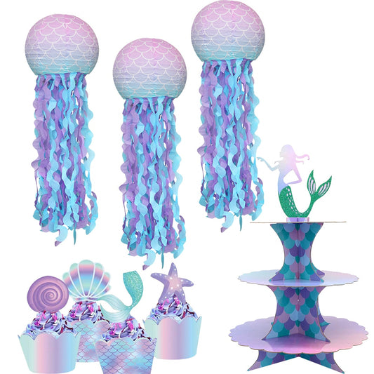 New Mermaid Jellyfish Paper Lantern Disposable Tableware for Mermaid Themed Birthday Party Decoration DIY Wedding Supply