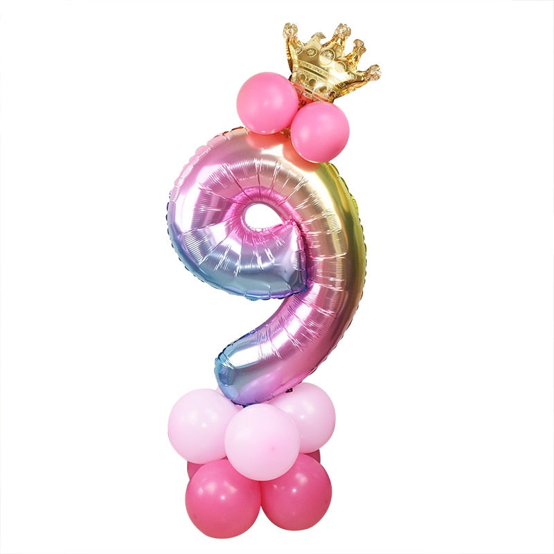 13Pcs/set Birthday Balloons Rainbow Number Foil Balloons Kids 1st Birthday Party Decorations Balloons Happy Birthday Balloon