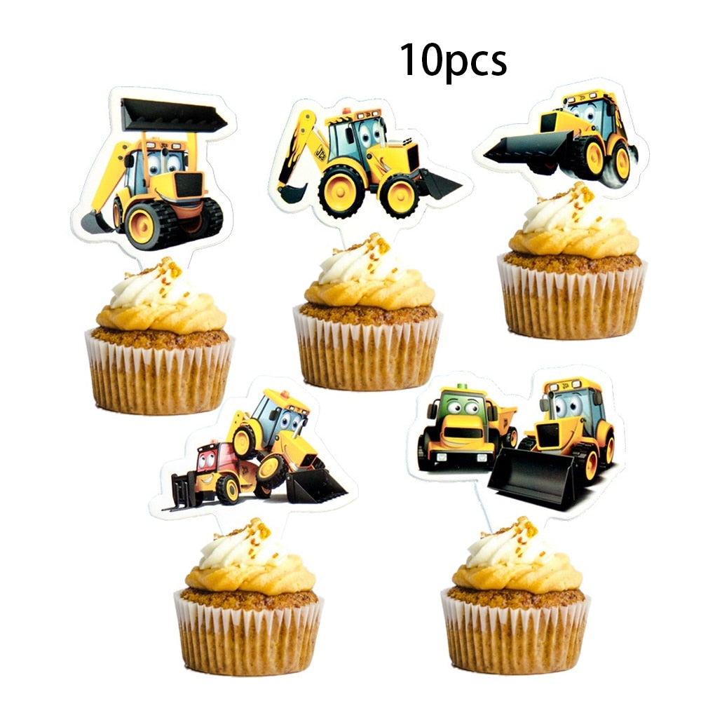 Construction Theme Tableware Tractor Truck Paper Cups Plates Tablecloth For Kids Boy Birthday Party Decorations