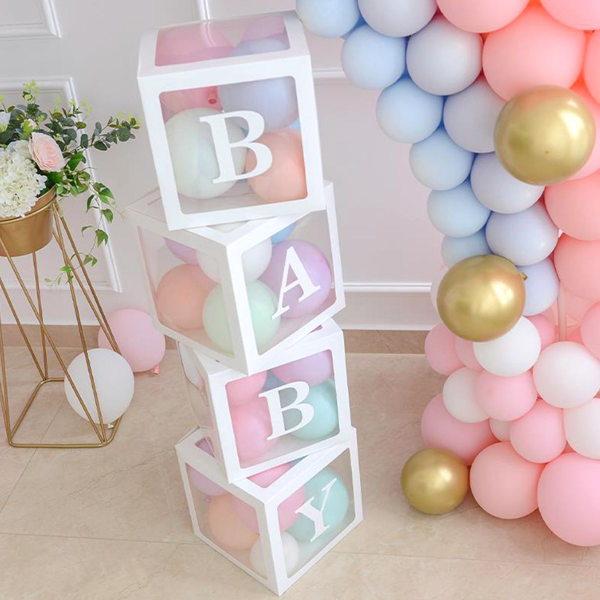 Alphabet Name Box Transparent Birthday Balloon Box Wedding Globos 1st Birthday Party Decoration Kids Latex Balloon Baby Shower