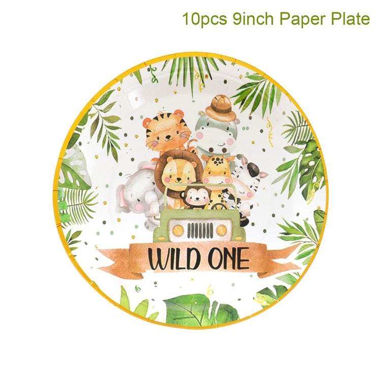 Jungle Animals Disposable Tableware Wild One Woodland Safari 1st Birthday Party Decoration Kids Baby Shower Jungle Themed Party