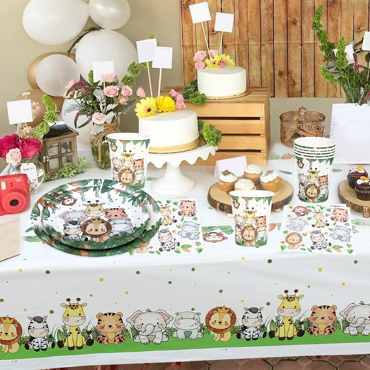 Jungle Animals Disposable Tableware Wild One Woodland Safari 1st Birthday Party Decoration Kids Baby Shower Jungle Themed Party