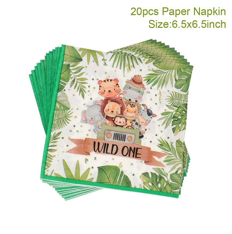 Jungle Animals Disposable Tableware Wild One Woodland Safari 1st Birthday Party Decoration Kids Baby Shower Jungle Themed Party