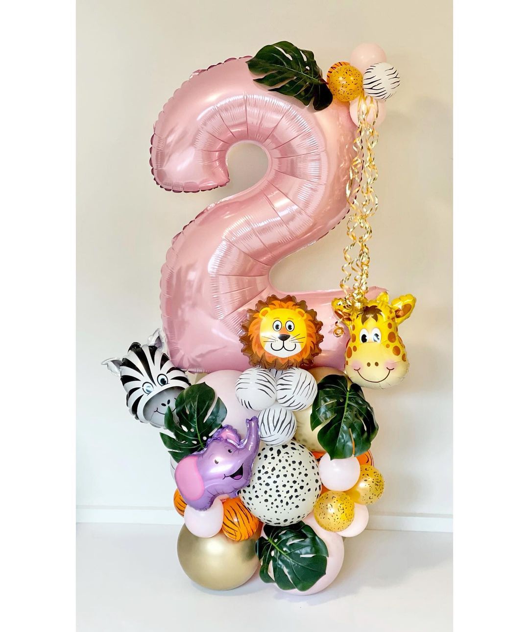 38pcs Wild One Animal Theme Party Balloon Tower for Girl's Jungle Forest Birthday Party Decorations Pink Balloons DIY Supplies