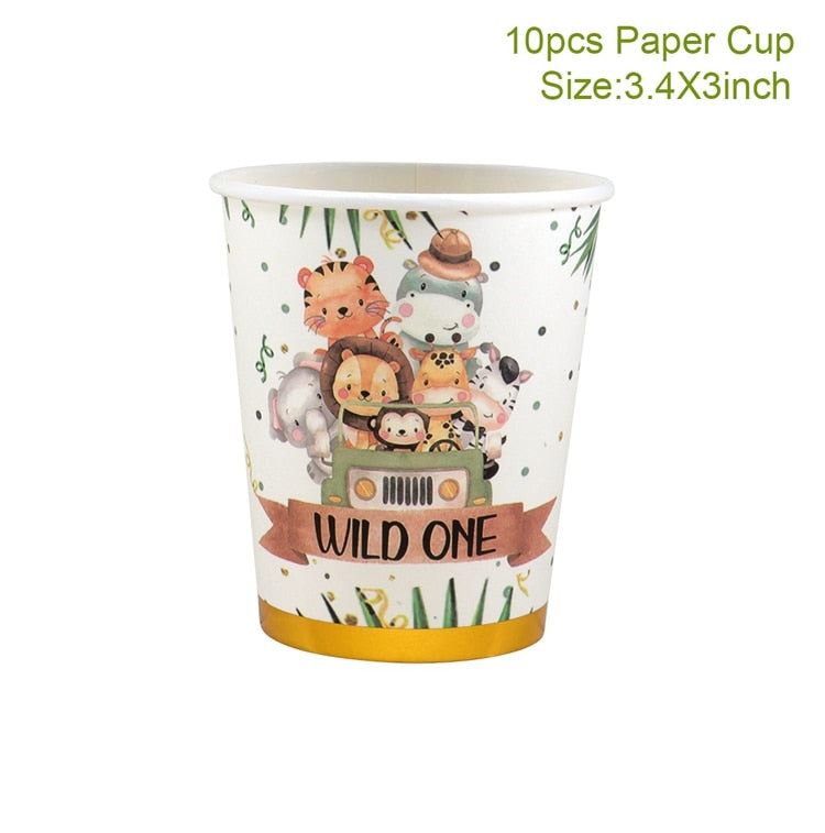 Jungle Animals Disposable Tableware Wild One Woodland Safari 1st Birthday Party Decoration Kids Baby Shower Jungle Themed Party