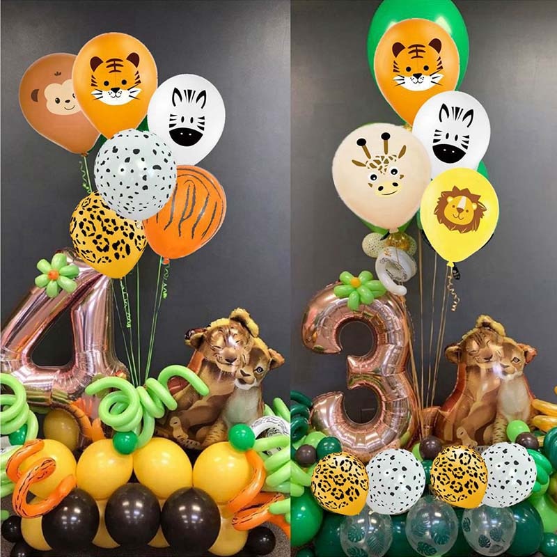 10pcs 12inch Jungle Wild Animal Party Supplies Birthday Decorations Latex White Balloons Kids Birthday Party Animal Balloons