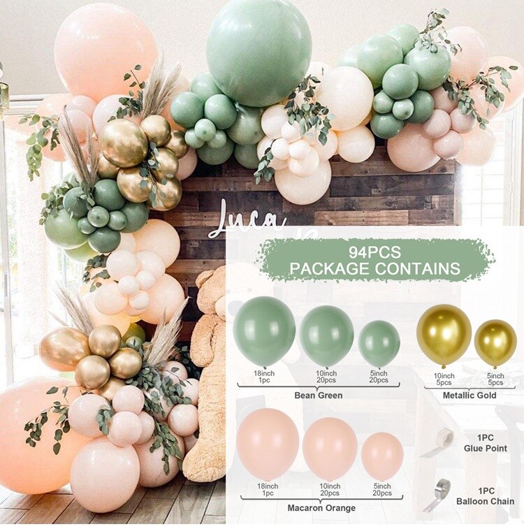 Macaron Green Balloon Garland Arch Kit Jungle Safari Theme Birthday Party Decorations Kids Wedding Balloon Baby Shower Boy Decor