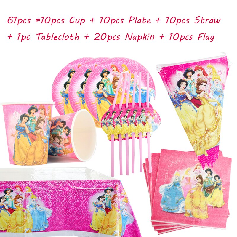 Disney Princess Happy Kids Girls Birthday Party Decoration Set Party Supplies Cup Plate Banner Hat Straw Loot Bag