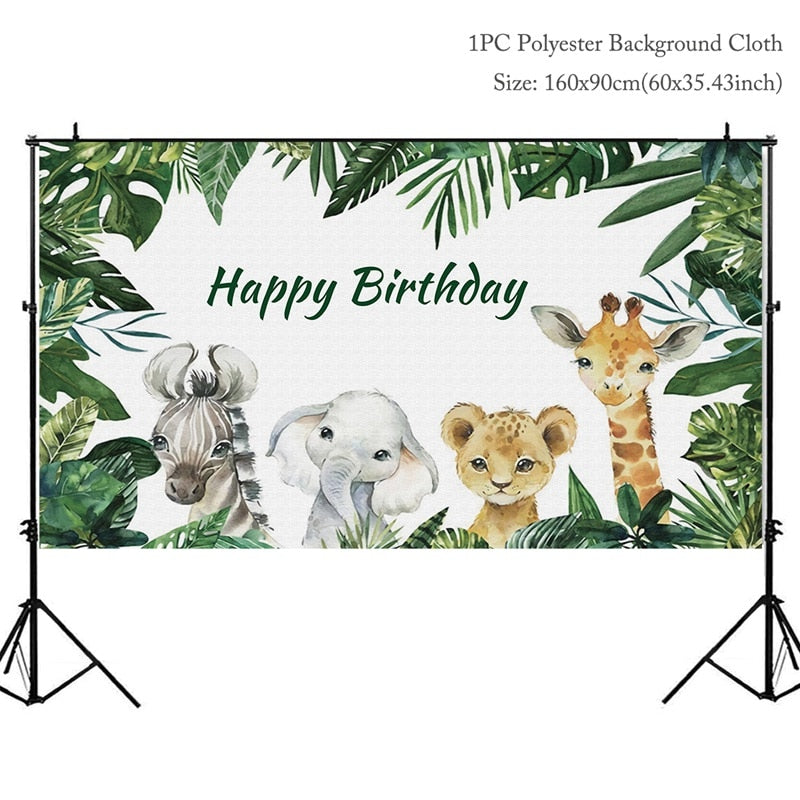 Jungle Animal Supplies Tableware Happy Birthday Party Decorations Kids Boy Jungle Safari Theme Party Decor Green Forest Woodland