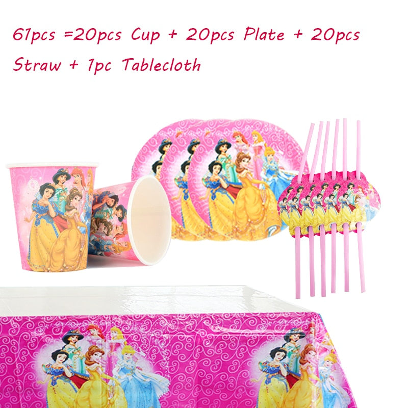 Disney Princess Happy Kids Girls Birthday Party Decoration Set Party Supplies Cup Plate Banner Hat Straw Loot Bag