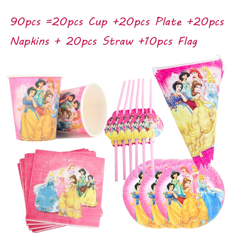 Disney Princess Happy Kids Girls Birthday Party Decoration Set Party Supplies Cup Plate Banner Hat Straw Loot Bag