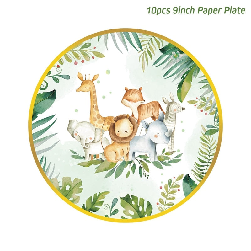 Jungle Animal Supplies Tableware Happy Birthday Party Decorations Kids Boy Jungle Safari Theme Party Decor Green Forest Woodland