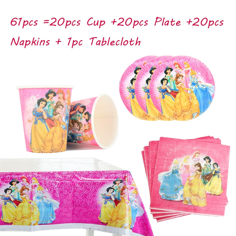 Disney Princess Happy Kids Girls Birthday Party Decoration Set Party Supplies Cup Plate Banner Hat Straw Loot Bag