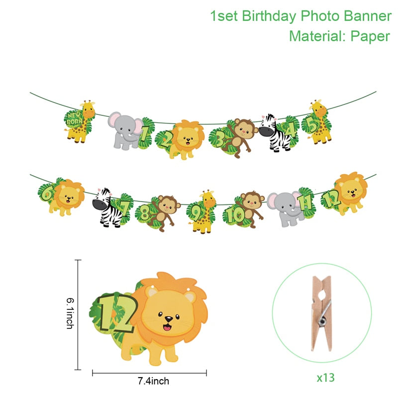 Jungle Animal Supplies Tableware Happy Birthday Party Decorations Kids Boy Jungle Safari Theme Party Decor Green Forest Woodland