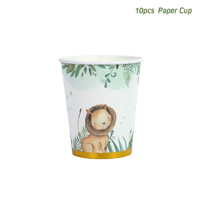 Jungle Animal Supplies Tableware Happy Birthday Party Decorations Kids Boy Jungle Safari Theme Party Decor Green Forest Woodland