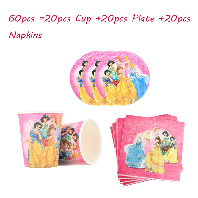 Disney Princess Happy Kids Girls Birthday Party Decoration Set Party Supplies Cup Plate Banner Hat Straw Loot Bag